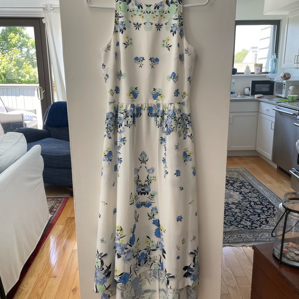 Cynthia Steffe High Low Dress - White and Blue Floral